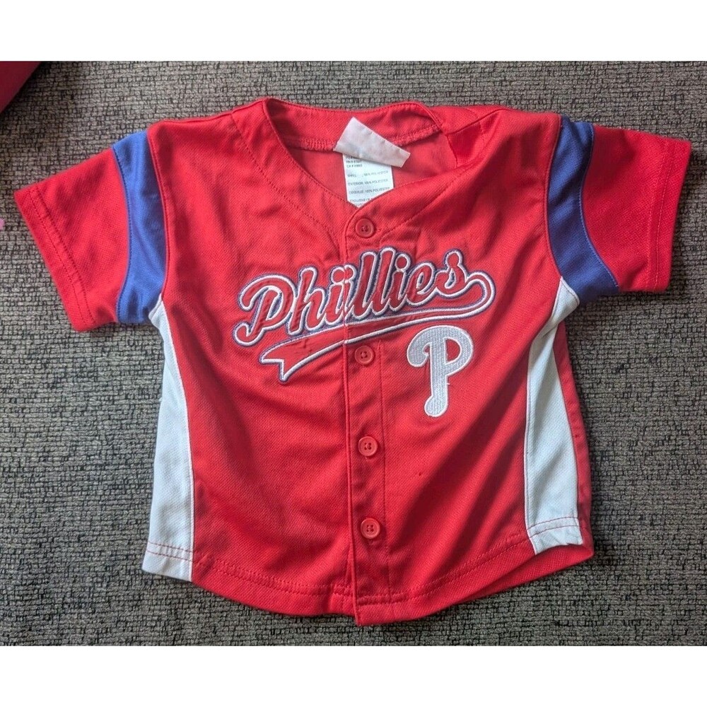 Philadelphia Phillies Jersey Boys 18 Mts Red MLB Baseball Shirt Button Up